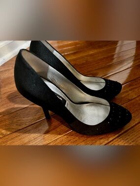 Nina Black Satin and Crystal High Heel Pumps
